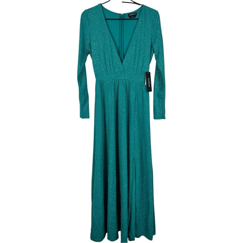 BeBe Lurex Deep V Maxi Dress sz XS